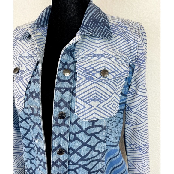 CURRENT/ELLIOTT • Mary Katrantzou Fountaine Denim Jacket w/ Contrast Mosaic - Picture 4 of 16